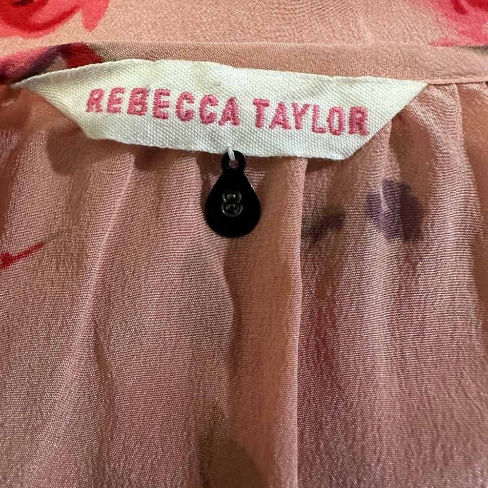 Rebecca Taylor 100%  Silk Rose Print Blouse Sz 8 - Picture 8 of 10